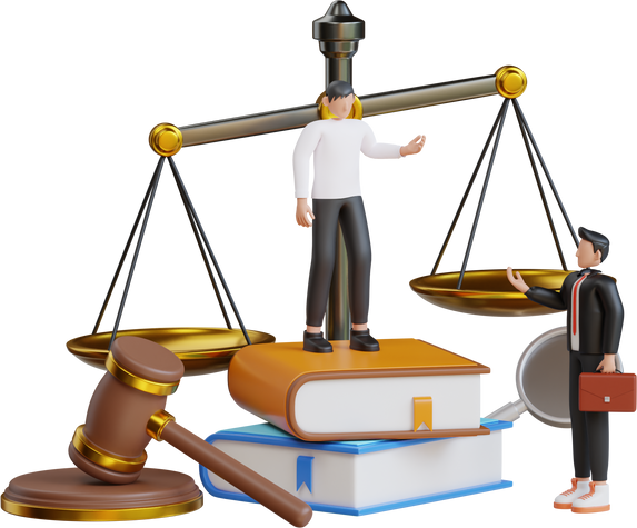 Legal law justice service 3d illustration. Law assistance, law firm and legal services concept. Lawyer consulting client. 3D Illustration